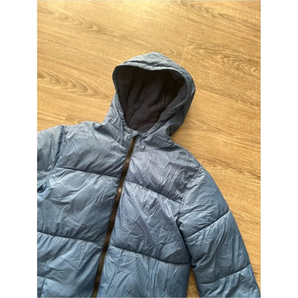 Old Navy Boys Hooded Puffer Jacket XXL 18 Blue Gray Fleece Lined Coat Insulated